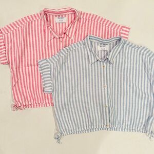 Old Navy Kids Pink and Blue Striped Button Down Shirts